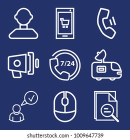 Internet outline vector icon set on navy background