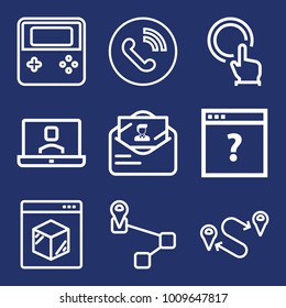 Internet outline vector icon set on navy background