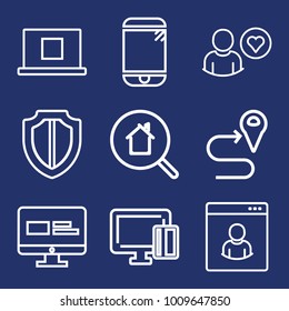Internet outline vector icon set on navy background