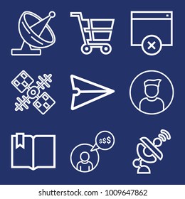 Internet outline vector icon set on navy background