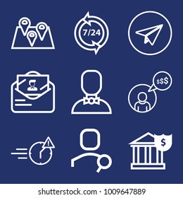 Internet outline vector icon set on navy background