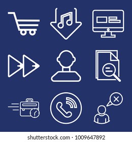 Internet outline vector icon set on navy background