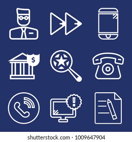 Internet outline vector icon set on navy background