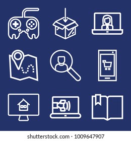 Internet outline vector icon set on navy background