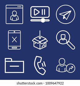 Internet outline vector icon set on navy background