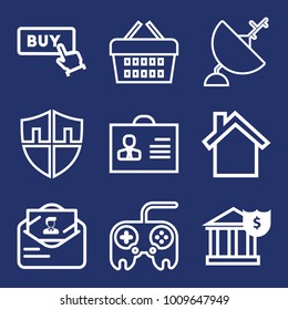 Internet outline vector icon set on navy background