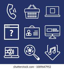 Internet outline vector icon set on navy background