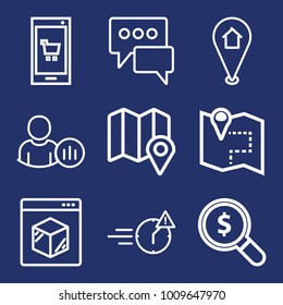 Internet outline vector icon set on navy background