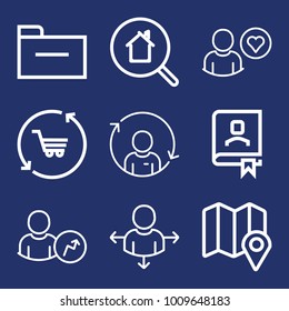 Internet outline vector icon set on navy background