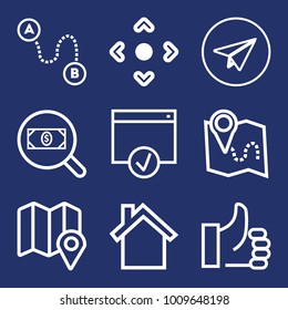 Internet outline vector icon set on navy background