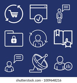 Internet outline vector icon set on navy background