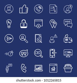 Internet outline vector icon set on navy background