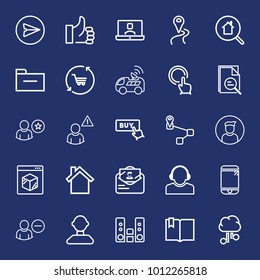 Internet outline vector icon set on navy background