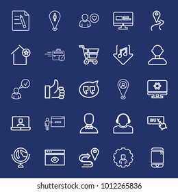 Internet outline vector icon set on navy background