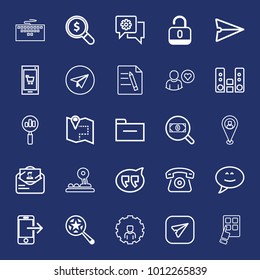 Internet outline vector icon set on navy background