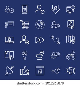 Internet outline vector icon set on navy background