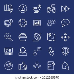 Internet outline vector icon set on navy background