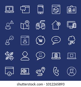 Internet outline vector icon set on navy background