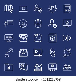 Internet outline vector icon set on navy background