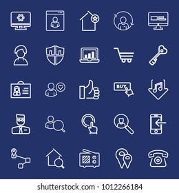 Internet outline vector icon set on navy background