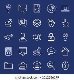 Internet outline vector icon set on navy background