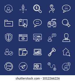 Internet outline vector icon set on navy background