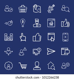 Internet outline vector icon set on navy background