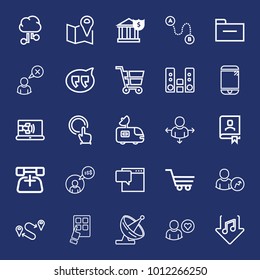 Internet outline vector icon set on navy background