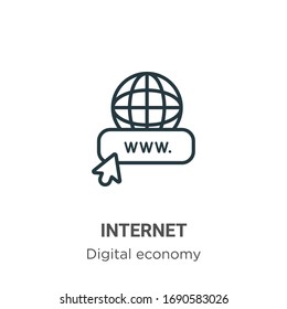 Internet outline vector icon. Thin line black internet icon, flat vector simple element illustration from editable digital economy concept isolated stroke on white background