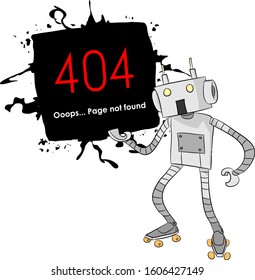 Internet page not found 404 error notification page with a cartoon robot