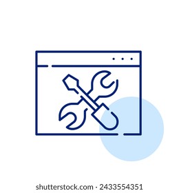 Internet page with screwdriver and wrench. Browser toolbox icon. Online user activity optimization. Pixel perfect vector