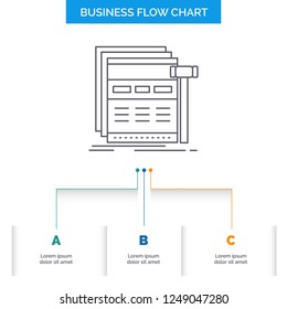 Internet, page, web, webpage, wireframe Business Flow Chart Design with 3 Steps. Line Icon For Presentation Background Template Place for text