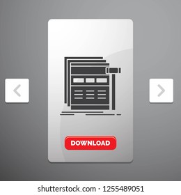 Internet, page, web, webpage, wireframe Glyph Icon in Carousal Pagination Slider Design & Red Download Button