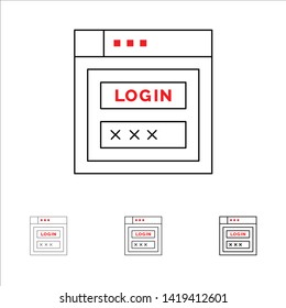 Internet, Password, Shield, Web Security, Bold and thin black line icon set