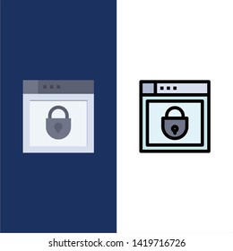 Internet, Password, Shield, Web Security,  Icons. Flat and Line Filled Icon Set Vector Blue Background