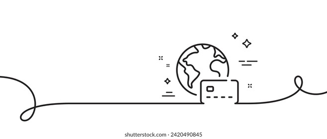 Internet pay line icon. Continuous one line with curl. Credit card sign. Non-cash money symbol. Internet pay single outline ribbon. Loop curve pattern. Vector
