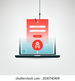 Internet Phishing, Account Hacking Attempt - Hacker Activity, Data Theft, Hacked, Stolen Login Credentials And Password, Cyber Crime And Network Security Vector Concept Illustration