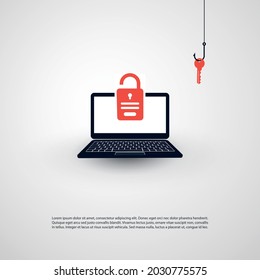 Internet Phishing, Account Hacking Attempt By Malicious Email - Hacker Activity, Data Theft, Hacked, Stolen Login Credentials And Password, Cyber Crime And Network Security Vector Concept Illustration