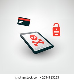 Internet Phishing, Account Hacking Attempt - Hacker Activity, Data Theft, Hacked, Stolen Login Credentials, Password And Credit Card Data - Cyber Crime And Network Security Vector Concept Illustration