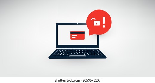 Internet Phishing, Account Hacking Attempt During Online Payment - Hacker Activity, Data Theft, Hacked, Stolen Login Credentials, Password, Credit Card Data - Cyber Crime And Security Vector Concept