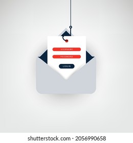 Internet Phishing, Account Hacking Attempt By Malicious Email - Hacker Activity, Data Theft, Hacked, Stolen Login Credentials And Password, Cyber Crime And Network Security Vector Concept Illustration