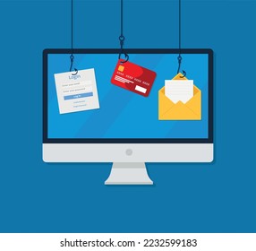 Internet Phishing, Account Hacking Attempt During Online Payment - Hacker Activity, Data Theft, Hacked, Stolen Login Credentials, Password, Credit Card Data - Cyber Crime and Security eps 10