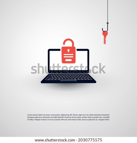 Internet Phishing, Account Hacking Attempt by Malicious Email - Hacker Activity, Data Theft, Hacked, Stolen Login Credentials and Password, Cyber Crime and Network Security Vector Concept Illustration