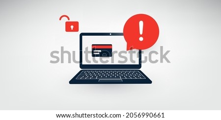 Internet Phishing, Account Hacking Attempt During Online Payment - Hacker Activity, Data Theft, Hacked, Stolen Login Credentials, Password, Credit Card Data - Cyber Crime and Security Vector Concept
