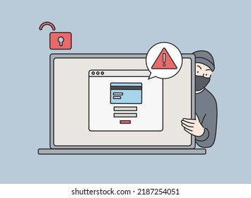 Concepto de ataques de piratería informática y ataques informáticos. Suplantación de correo electrónico y antecedentes de seguridad de la información personal. ataque por Internet a tarjeta de crédito. Ilustraciones de diseño vectorial de estilo dibujado a mano. 