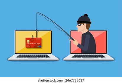 Internet phishing and hacking attack concept. Email spoofing and personal information security background. internet attack on credit card. vector illustration in flat design.