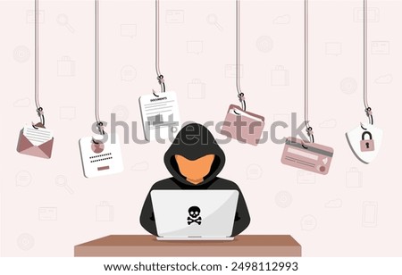 Internet phishing and hacking attack. Email spoofing and personal information security and stolen credential, hacking, phishing security, email phishing scam alert, Phishing Attack. Illustration