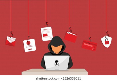 Internet phishing y piratería, suplantación de correo electrónico y seguridad de la información personal y credenciales robadas, piratería del sistema, seguridad de phishing, estafa de phishing de correo electrónico, ciberseguridad, prevención de phishing