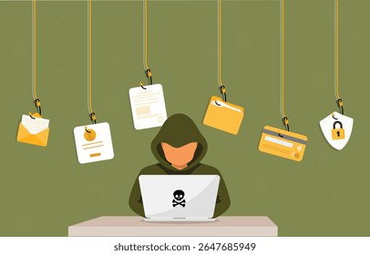 Phishing e hacking da Internet, falsificação de email e segurança de informações pessoais e credencial roubada, hacking de sistema, segurança de phishing, golpes de phishing de email, segurança cibernética, prevenção de phishing 