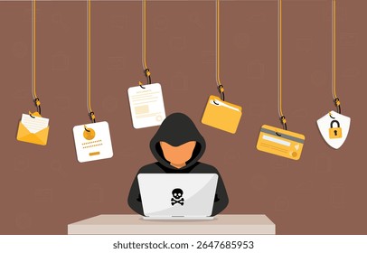Internet-Phishing und -Hacking, E-Mail-Spoofing und Sicherheit persönlicher Daten und gestohlene Anmeldeinformationen, System-Hacking, Phishing-Sicherheit, E-Mail-Phishing-Betrug, Cybersicherheit, Phishing-Prävention 